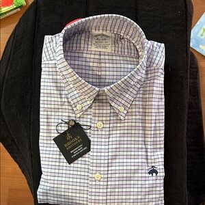 Brooks Brothers Men’s Regent Fit Pink & Blue Plaid Button-Down Shirt